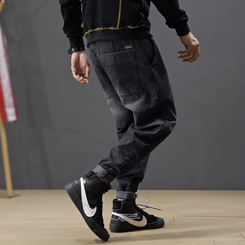 Fashion Streetwear Men Jeans Loose Fit Patch Designer Denim Cargo Pants Men Harem Jeans Vintage Retro Hip Hop Jogger Jeans Homme