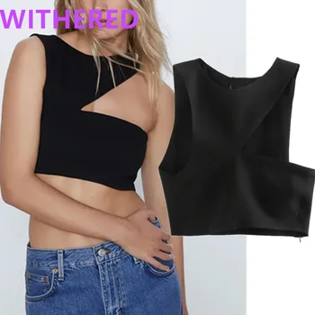 

Withered england high street sexy Asymmetry short blouse women blusas mujer de moda 2020 hollow out shirt womens tops and blouse