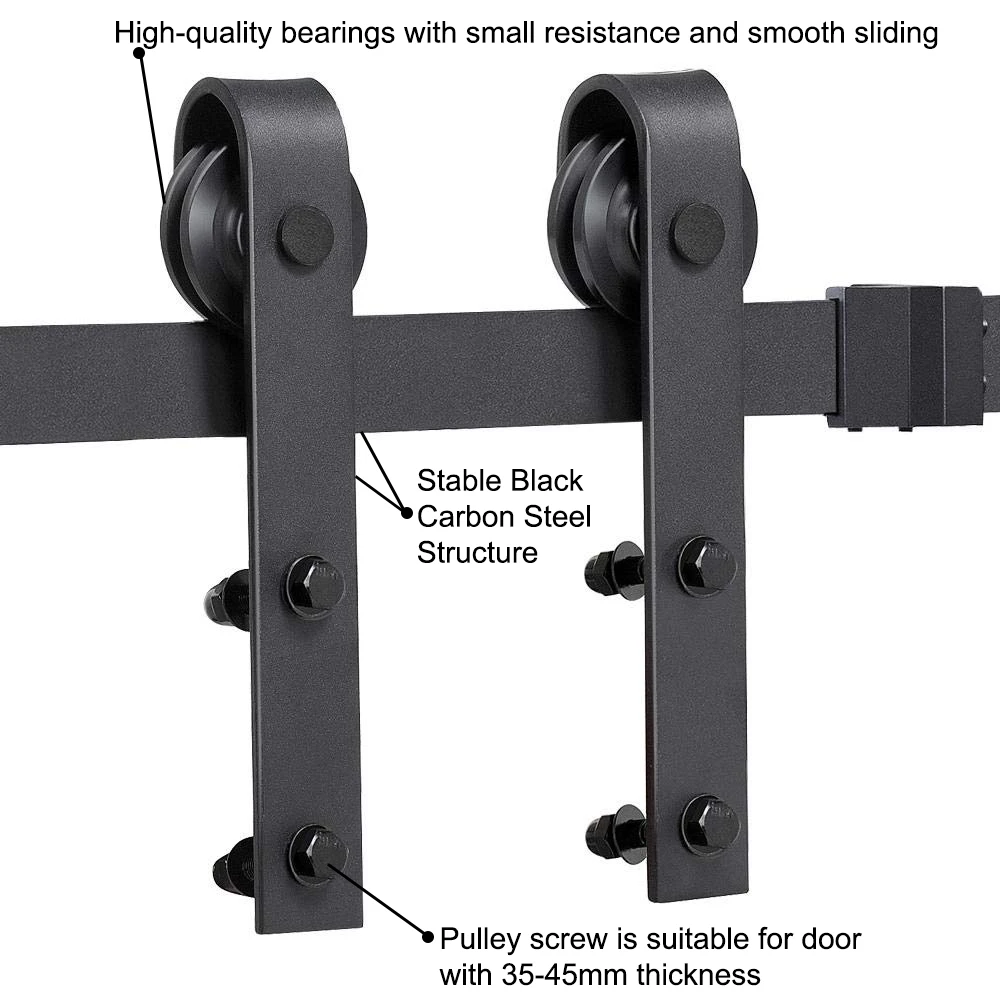 Sliding Door Hardware Kit J-Shape Sliding Barn Door Hardware Kit Rustic Black Hanging Rail Cabinet Wood Door 183CM/200CM for Single