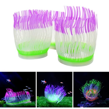 

Silicone Flexible Artificial Coral Plant Aquarium Decoration Glowing Fish Tank Sea Anemone Coral Ornament Aquarium Background