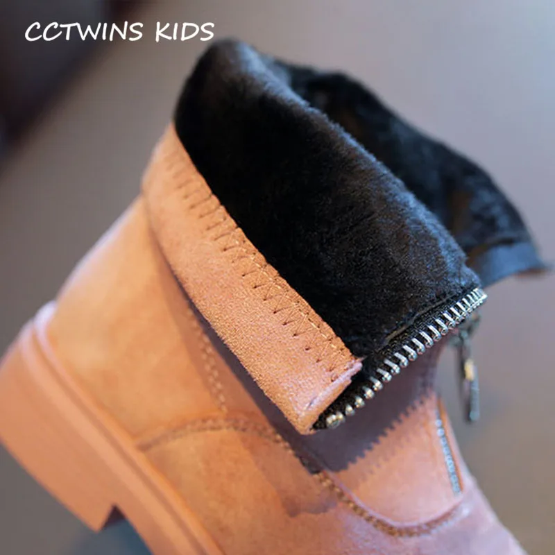 CCTWINS/детская обувь; коллекция года; зимние модные ботинки до середины икры для девочек; детская теплая обувь из флока; Детские брендовые черные ботинки; розовые; FB1769