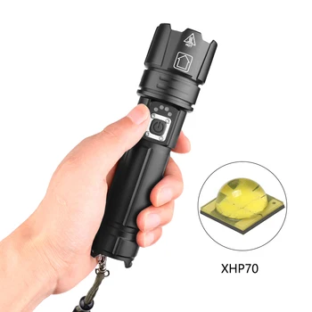 

New High Lumens XHP70 Super Bright LED Flashlight USB 18650 Rechargeable Zoom Camp Waterproof Flashlight