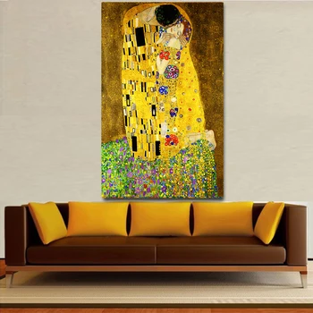 

MUTU Famous Figure Painting Gustav Klimt Kiss Canvas Paintings Print on Canvas Wall Art Picture For Living Room Home Decoration