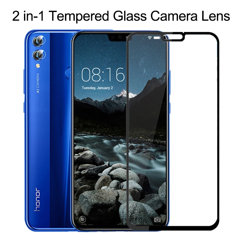 

2 IN 1 Premium Tempered Glass Honor 8X Honor 8X Max Screen Protect Camera Lens For Huawei Honor 8A C Full Cover Protective Glass