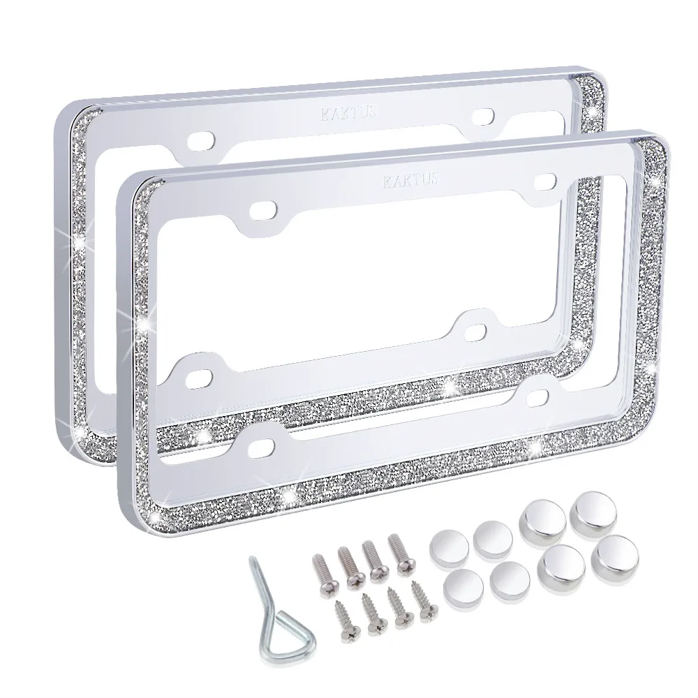 KEYECU Only For North American market Universal Bling License Plate Frame White Silver Glitter Crystal Sparkling Rhinestone | Автомобили и