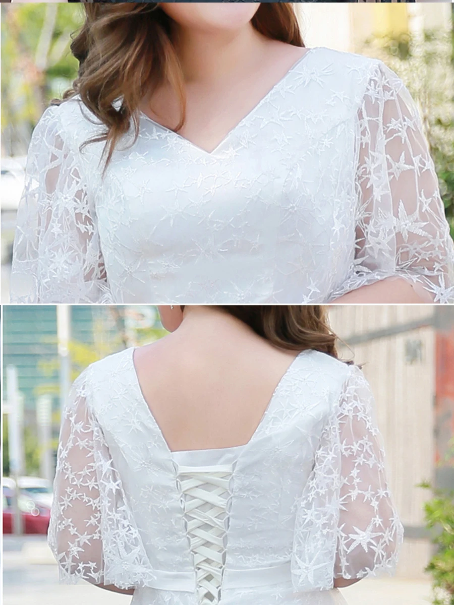 Белое платье для выпускного вечера с v-образным вырезом Vestidos De Gala размера плюс кружевные платья с открытой спиной Женские вечерние платья с коротким рукавом T055