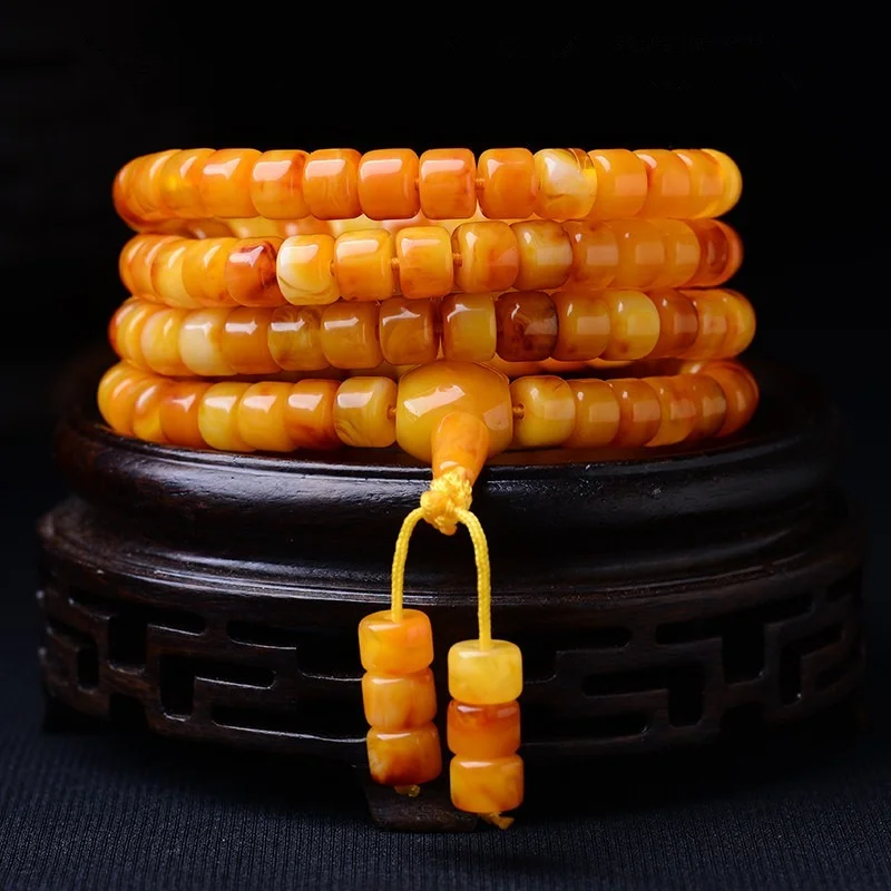 

Polish Old Beeswax 108 Buddha Beads Bracelet Amber Original Stone Beeswax Bracelet for Men and Women Explosion Natural Bangle