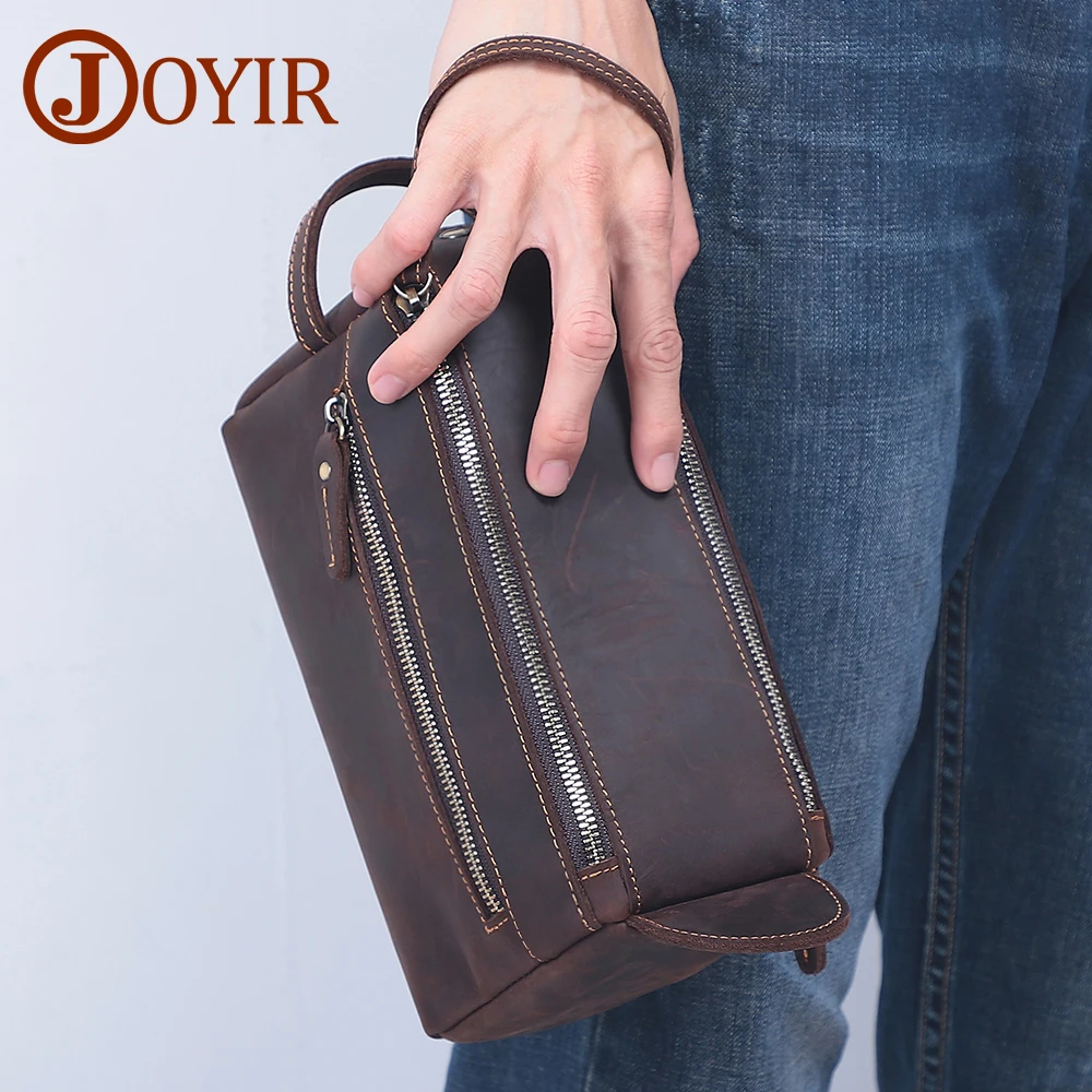 

JOYIR Genuine Leather Men's Clutch Bags for Men HandBag Make Up Toiletry Bags Cowhide Business Large Capacity Cosmetic Wash Bag