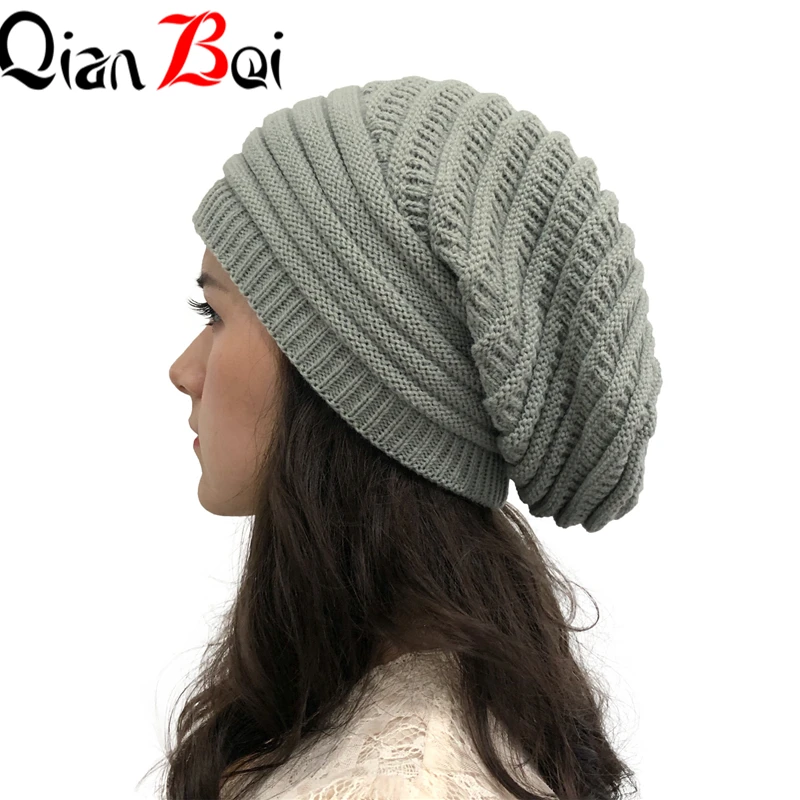 QianBei 5 шт./партия Модная вязаная женская зимняя женская шапка утолщенная теплая Женская эластичная шапка