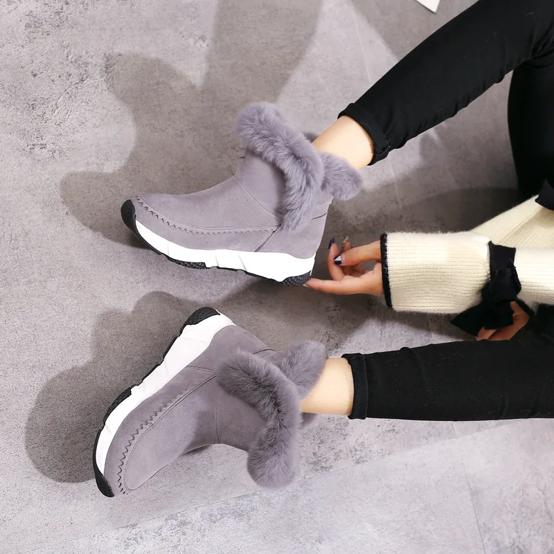 Boots Women Winter Flock British Style Ankle Snow Boot Faux Fur Casual Warm Plush Shoes Womens Rubber Slip-On Wedges Fashion