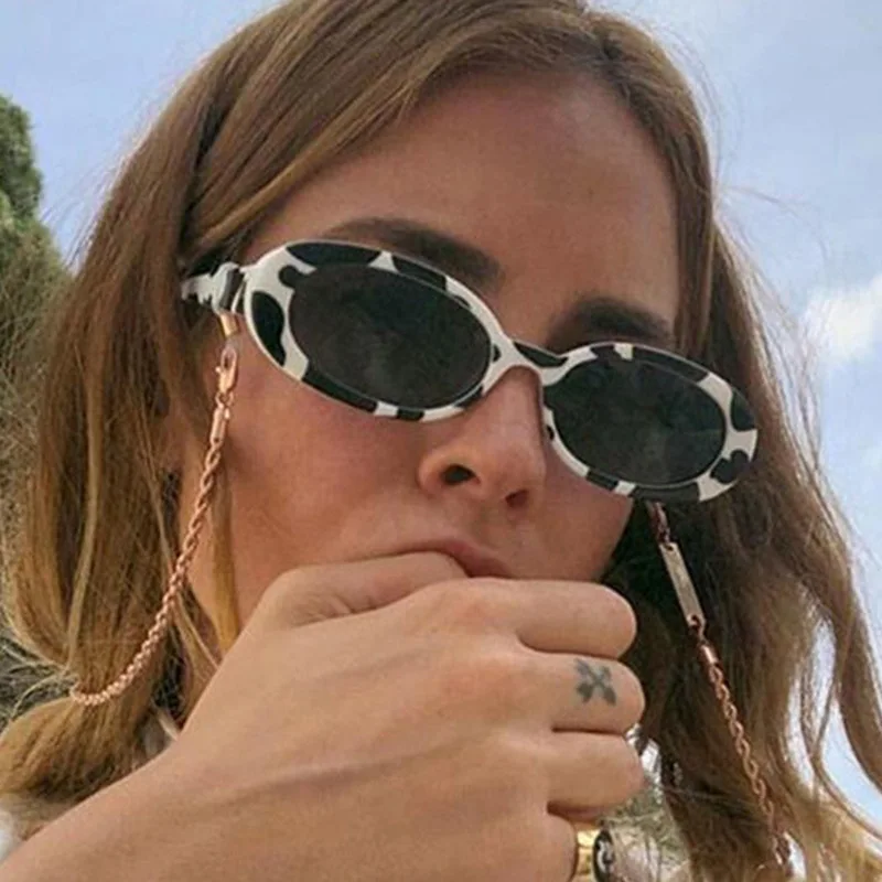 

New Europe and America black and white oval small frame sunglasses fashion sunglasses hot ladies sunglasses