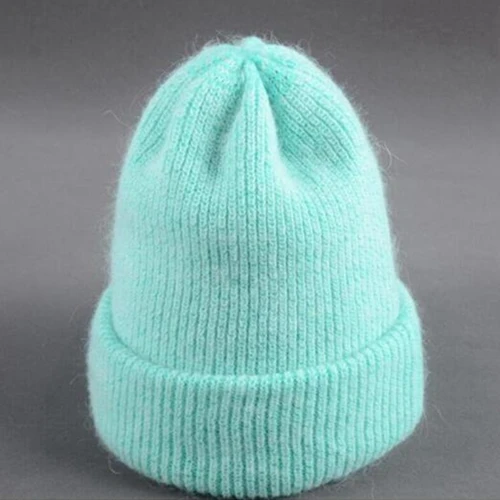 Небесно-голубой Зимние шапки Vrouwelijke Warme Konijn Pluis Beanie для девочек Effen Motor kap Femme Skullies Mutsen Zachte Hoeden Vrouwen - Цвет: Небесно-голубой