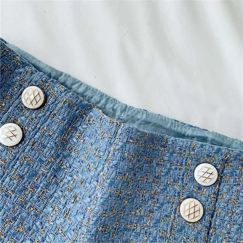 Spring Autumn Double-breasted High Waist Wide Leg Shorts For Women Plaid Bright Silk Slim Short Pants Ladies A-line Femme Shorts