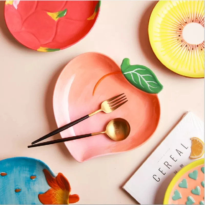 Ceramic Fruit Shaped Plate Creative Salad Candy Dried Fruit Snacks Grid Snack Plate Bowl Children's Dinner Dish Japanese