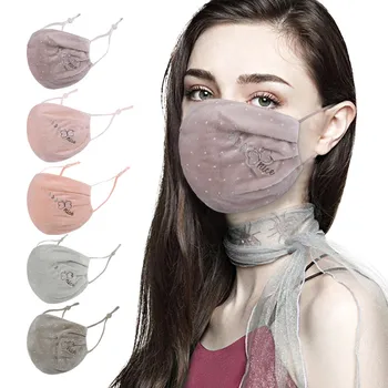 

Women Winter Warm Face-Mask PM2.5 Embroidery Breathable Washable Outdoor Protective Adjustable Mouth Mask Reusable mascarillas