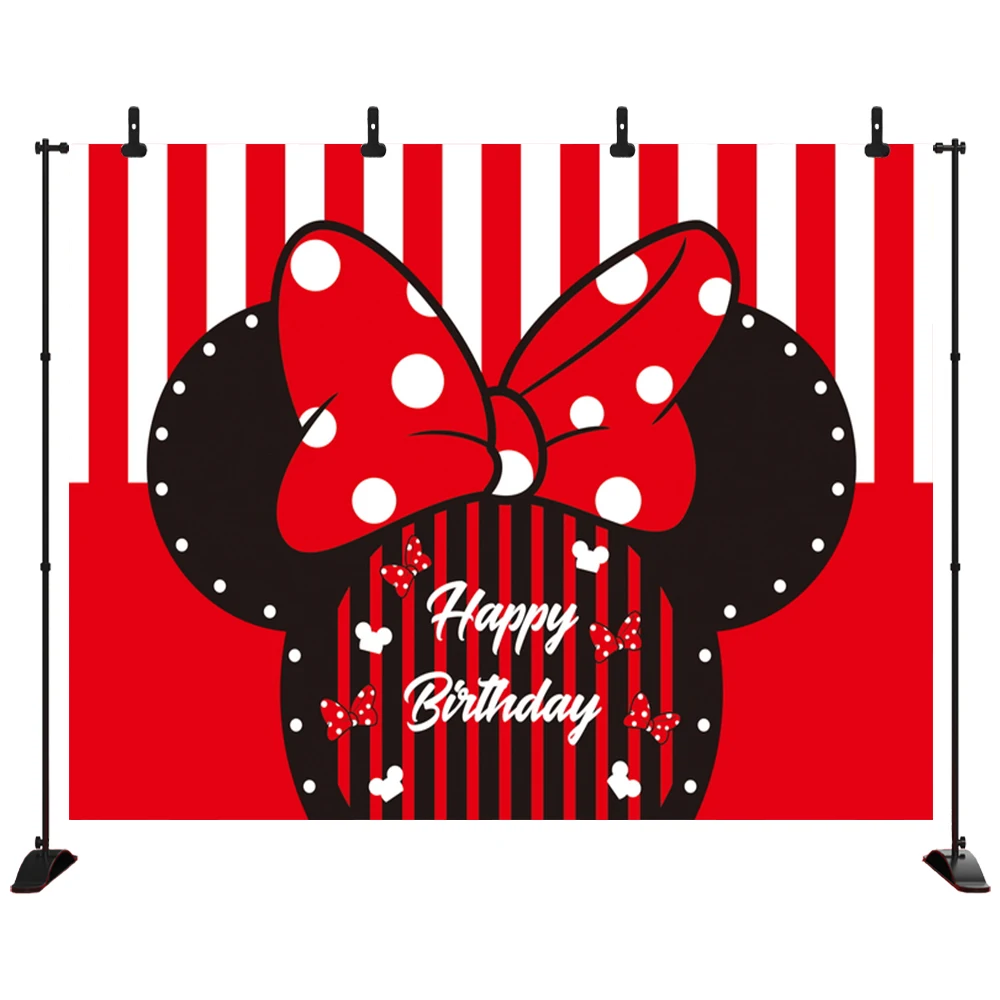 

Birthday Photography Backdrop Red Wave Point Minnie Mouse Photo Background Mickey Mouse Party Backdrop Decoration
