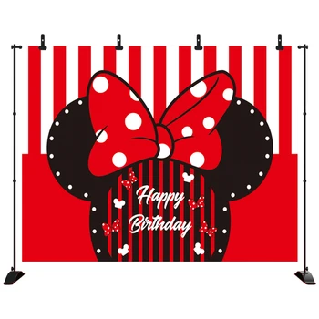 

Birthday Photography Backdrop Red Wave Point Minnie Mouse Photo Background Mickey Mouse Party Backdrop Decoration