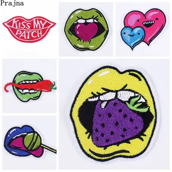 

Prajna Exaggerated Lips Patches Embroidered Iron on Patches for Clothing Stranger Things Stripes Badges Appliques Jacket Clothes