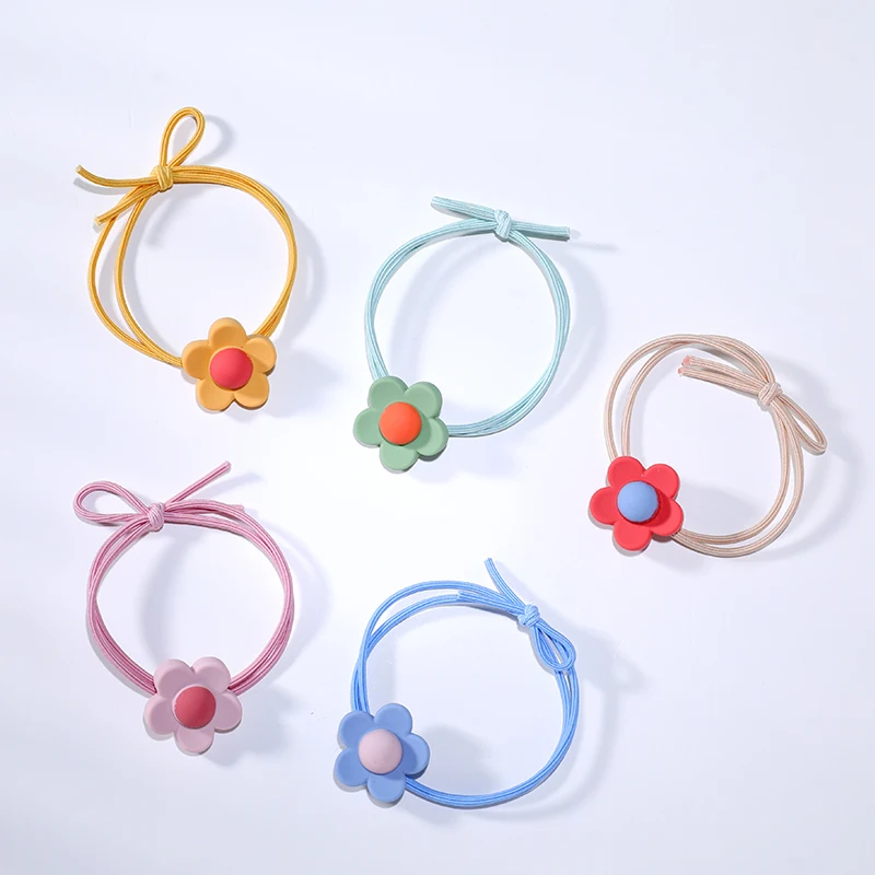 EASYA 5pcs/Set Mixcolor Geometric Hair Rope For Children Girls Fashion Cute Heart Flower Shape Elastic Hair Band Ponytail Holder