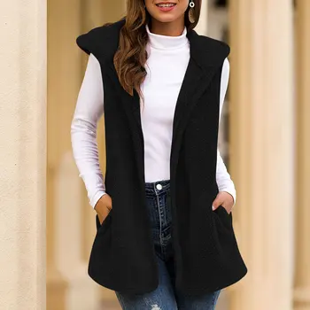 

Women Plush Hoodied Waistcoat Casual Winter Autumn Warm Outwear Solid Coat TT@88