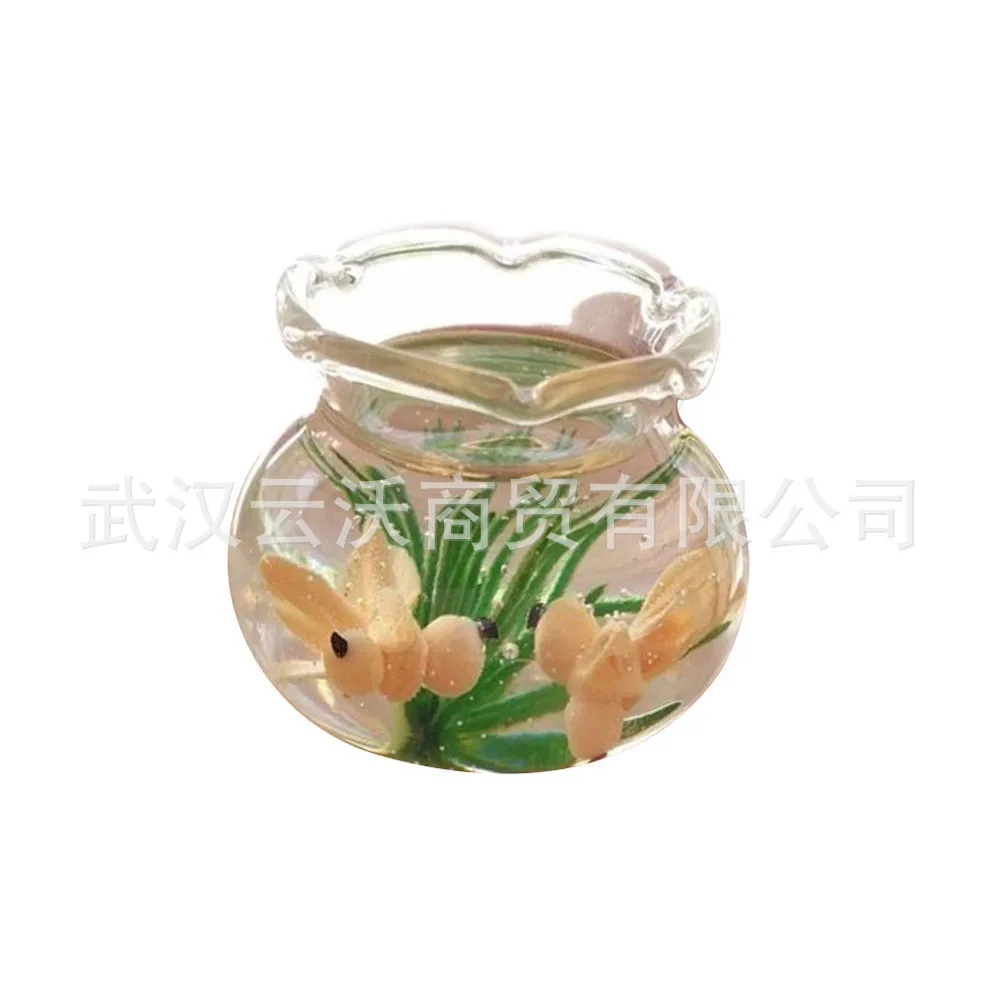 

1: 12 Dollhouse Mini Model Scene Accessories Ob11 Decoration Glass Fish Tank Three-Color Goldfish