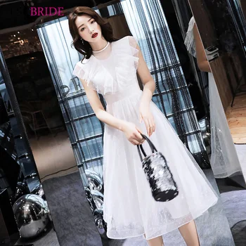 

Women's white mid-length fashion ladies banquet evening dress