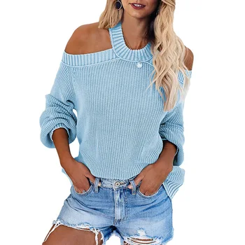 

knitted sweater women's new round neck loose long sleeve off-shoulder pullover women autumn and winter 2020 woman fashion