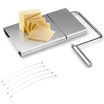 

Stainless Steel Modern Cheese Slicer, Durable Cutting Board,with 5 Replaceable Wires Kitchen Cheese Butter Food Slicer