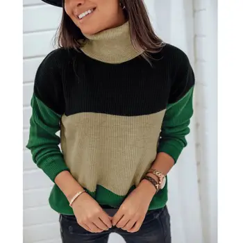 

Women Color Block Sweater Ladies Crew Neck Long Sleeve Knit Pullover Jumper Tops