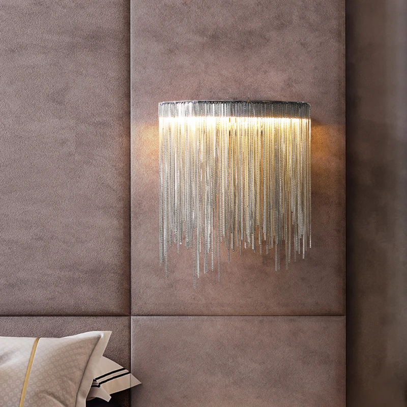 

New Modern Wall Lamp Luxury Retro Bedroom Bedside Light Creative Living Room Decoration Sconce LED Silver Tassel Lamps