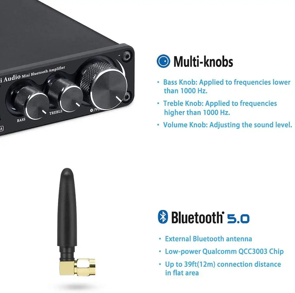 Potência de Som Hi-fi para Alto-falantes Agudos e Baixos Fosi Audio Amplificador Estéreo Bluetooth 2 Canais Tpa3116d2 Mini Digital 50w Bt10a - Image 5