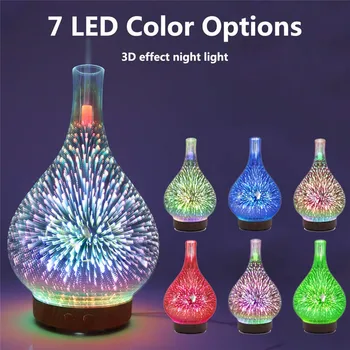 

3D Fireworks Glass Vase Shape Air Humidifier with LED Night Light Aroma Essential Oil Diffuser Mist Maker Ultrasonic Humidifier