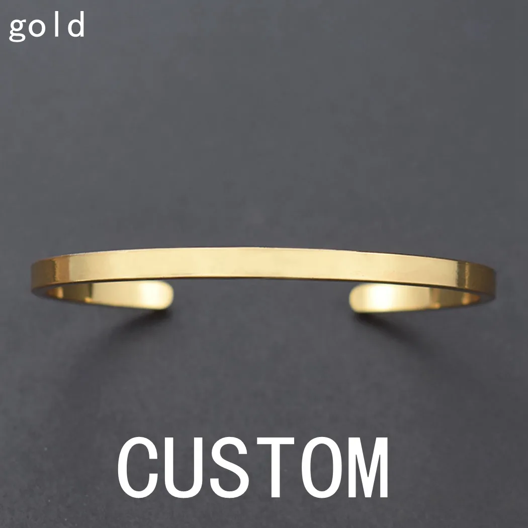gold Diy Выгравированные персонализированные буквы текст Браслет манжета браслет Шарм для мужчин и женщин(серебро/золото/розовое золото - Окраска металла: gold
