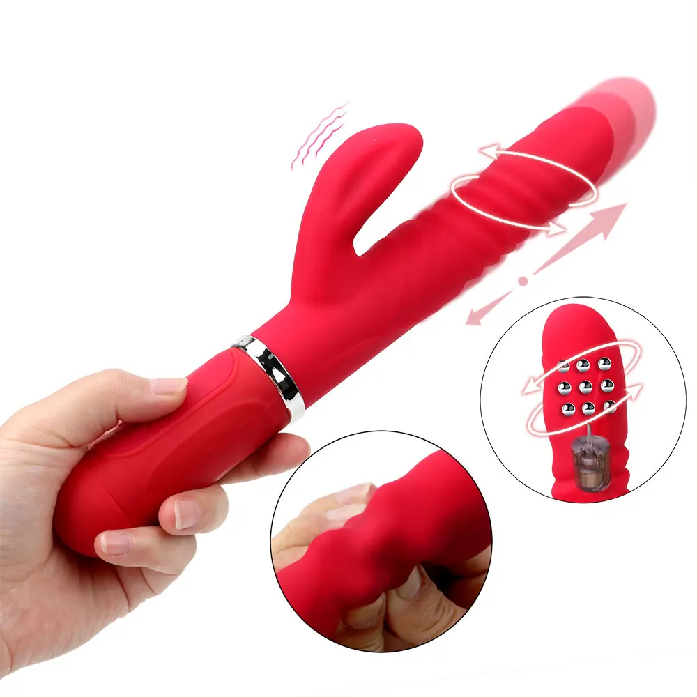 Billige Kaninchen Vibrator G spot Massage Teleskop 360 Grad Rotation Dildo Vibrator 36 Geschwindigkeit Transfer Perlen AV Zauberstab Sex Spielzeug für Frau