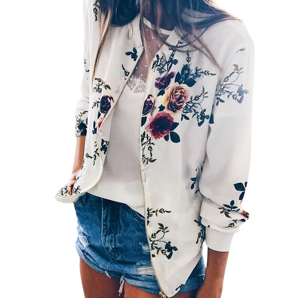 2020 Vêtements d'extérieur et manteaux vestes femmes dames rétro цветочный бомбер на молнии Верхняя одежда