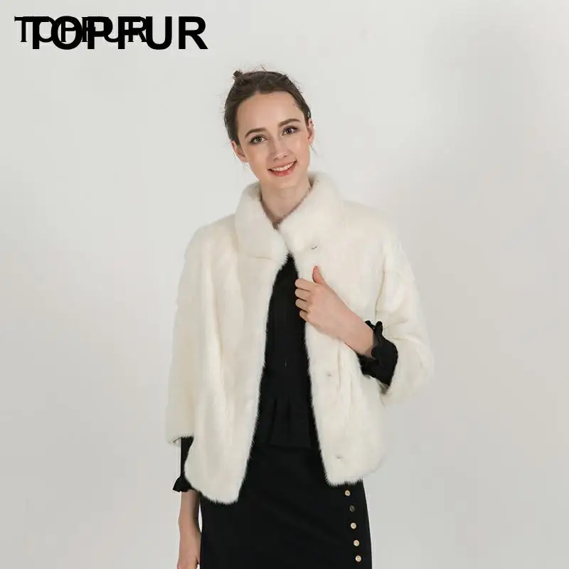 TOPFUR, Новое поступление, белая норковая шуба для женщин, с стоячим воротником, короткая шуба, высокое качество, норковая шуба