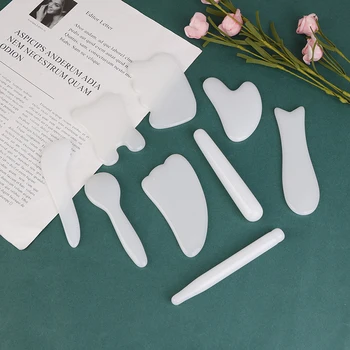 

Natural White Jade Guasha Board Stone Scraper Pressure Therapy Massage Tools For Face Neck Back Body