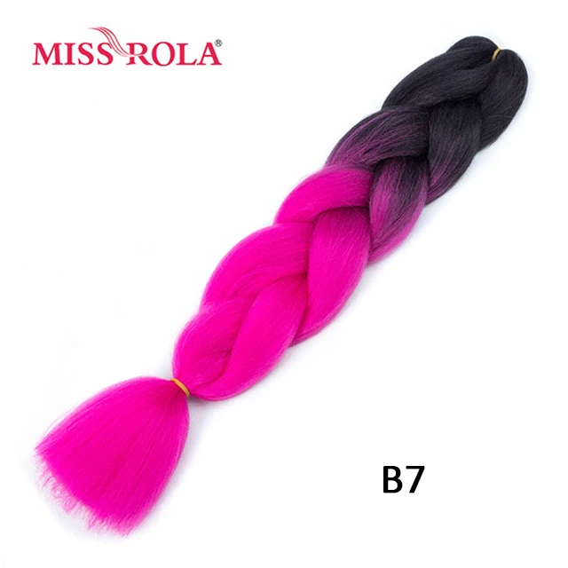 Miss Rola Synthetic Support Wholesale 100g 24 Inch Jumbo BraidsPink Green Yellow High Temperature Fiber Ombre Hair Extensions B7