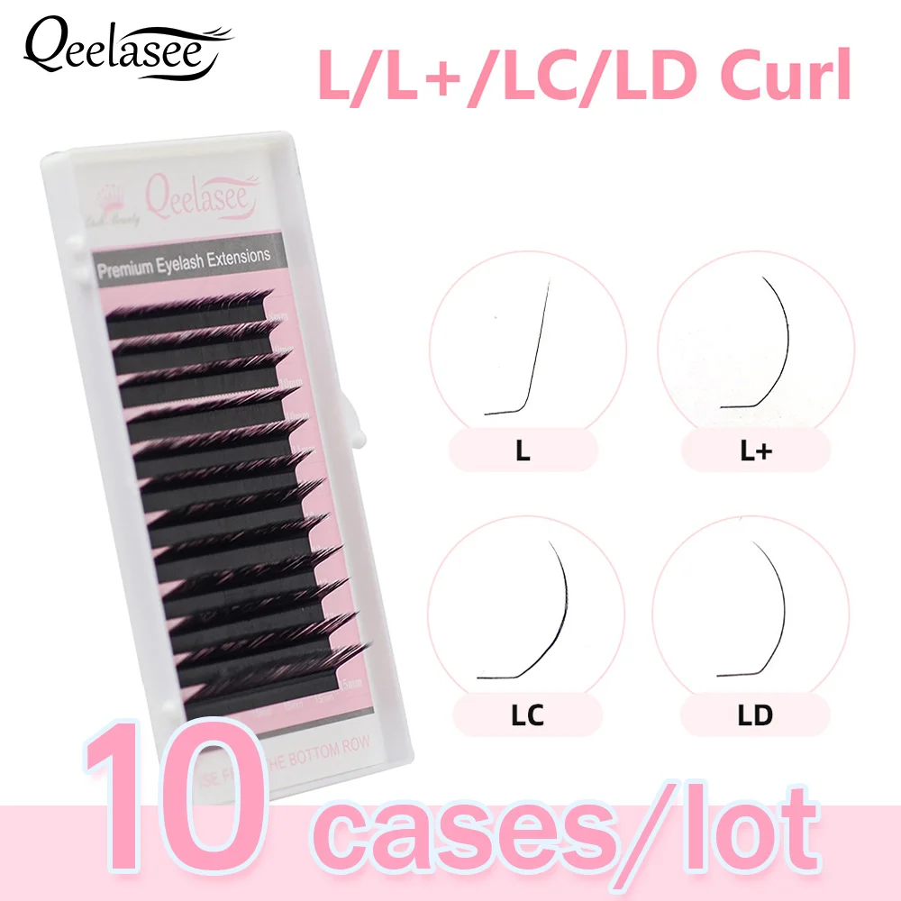 Qeelasee 10 лотков L/L +/LC/LD накладные ресницы для наращивания норковый черный материал 8