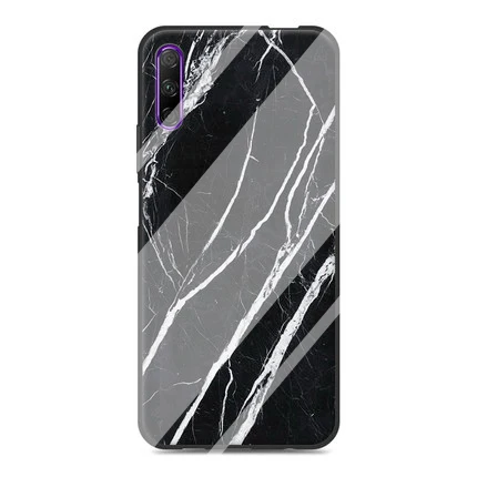 Чехол для телефона из закаленного стекла с рисунком древесины для huawei Honor 9X 9x, черный мраморный узор, защитные чехлы Honor9X - Цвет: Синий