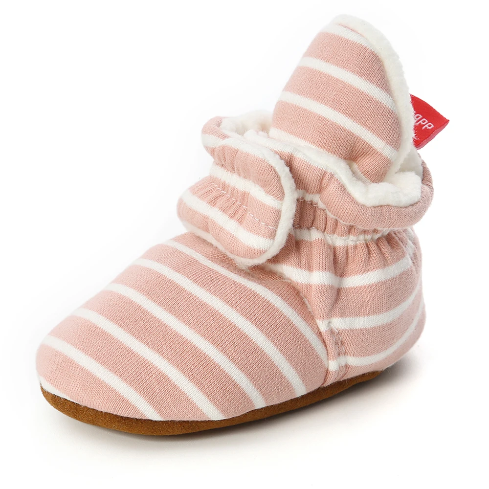 Детская обувь, носки для мальчиков и девочек, в полоску, в мелкую клетку, для новорожденных, малышей, для малышей, пинетки, хлопковые, удобные, мягкие, Нескользящие, детская обувь для малышей - Цвет: Розовый