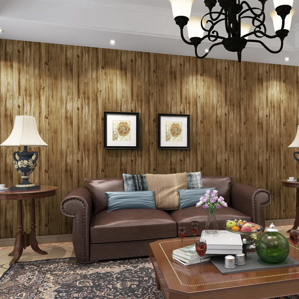 

Обои с коричневой текстурой древесины в стиле ретро для гостиной, спальни, стен, украшение дома, 3D деревянные дощечки, нетканые обои, 10 м