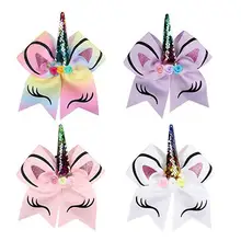 Европа и Америка стиль дети милый креативный ручной работы блесток повязка на волосы с единорогом маленький цветок бант аксессуары для волос головной убор