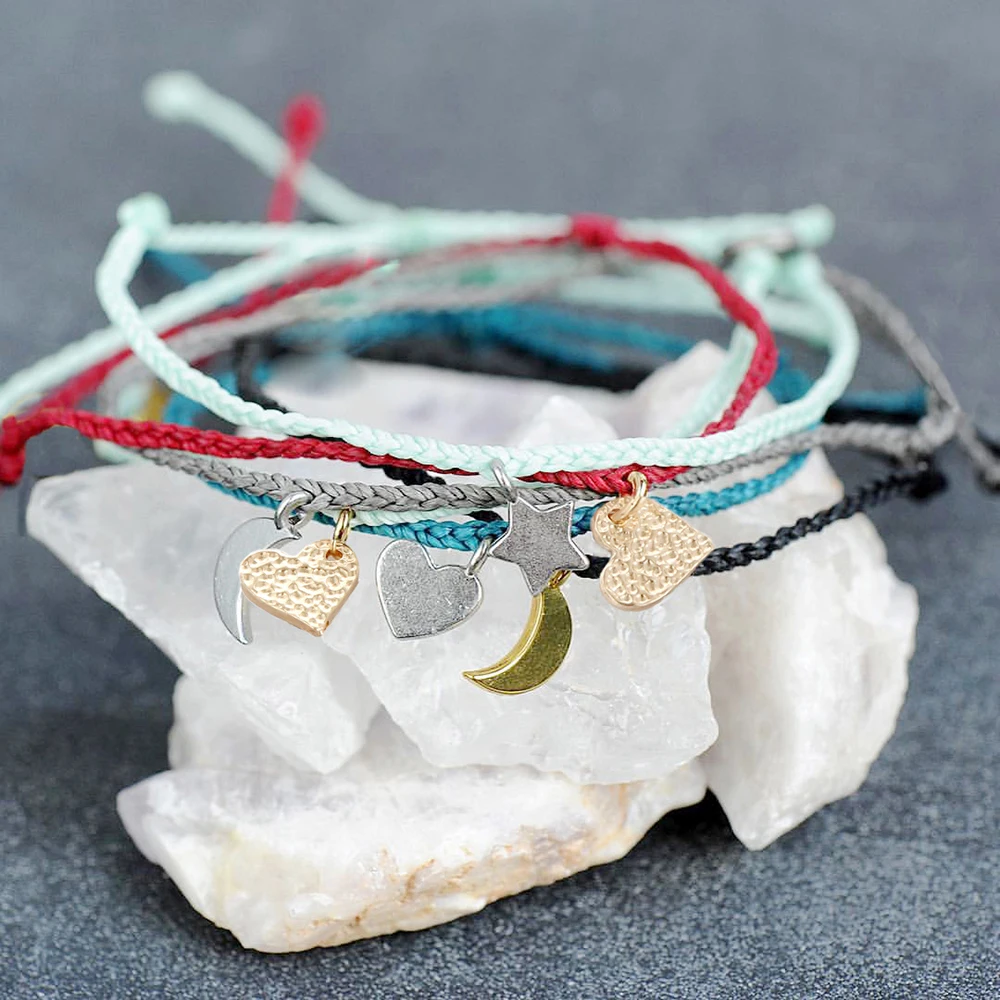 Pulseira feminina браслеты с подвеской в форме сердца женский браслет женской дружбы богемный ручной работы Вощеная полоска регулируемые браслеты