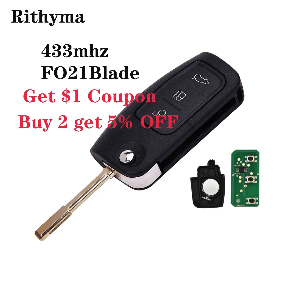 433 MHz 3 Buttons Flip Folding Car remote control For FORD Mondeo Focus Fiesta C Max S Galaxy With Emblem | Автомобили и