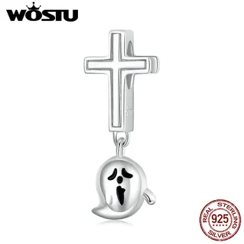 

Wostu 925 Sterling Silver Halloween Ghost Enamel process Original Charm for Brand DIY Jewelry Make for women Girl BSC328