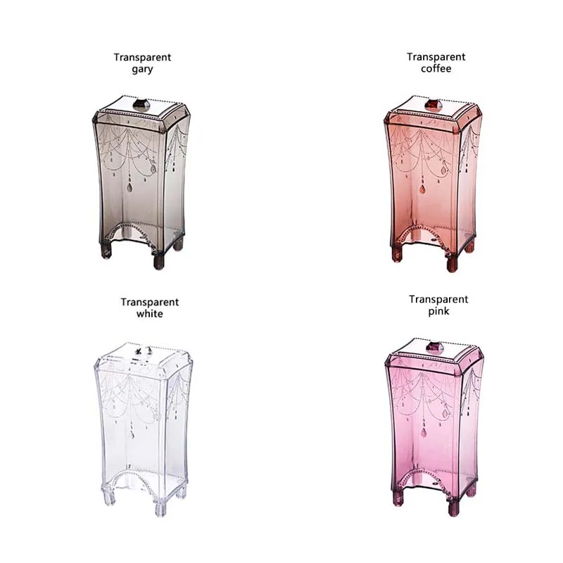Stylish Colorful Plastic Transparent Box Dispenser Holder Storage Make Up Pads Cabinets With Lid Makeup Cotton Pad Storage Box