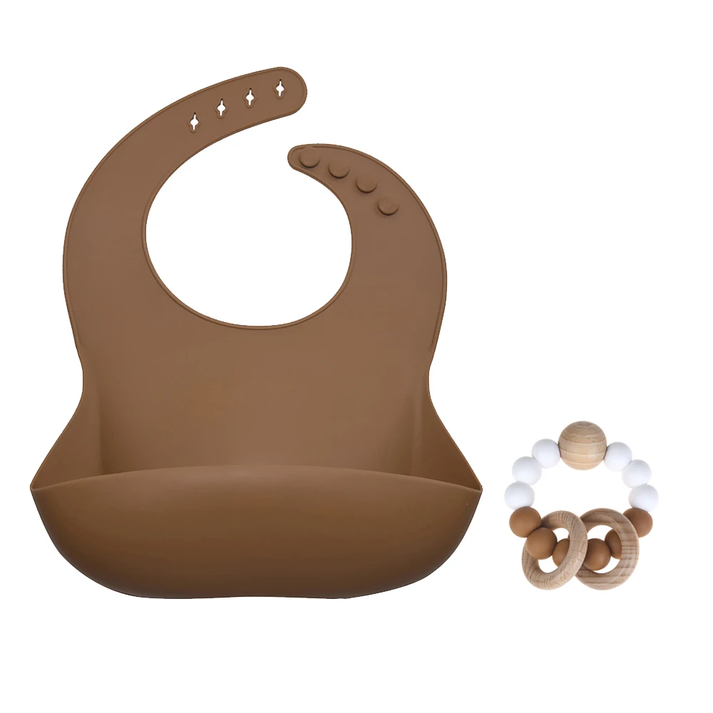 Sage Bib & Rattle Set-Clay