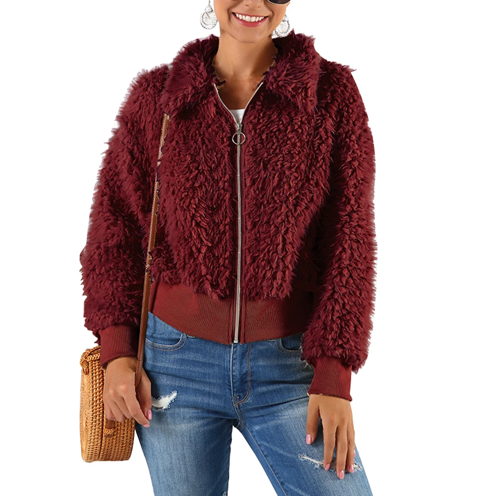 

LOOZYKIT 2019 Autumn Winter Faux Fur Coat Women Teddy Jacket Soft Plush Jacket Overcoat Plus Size S-3XL Zipper Lamb Fleece Coat
