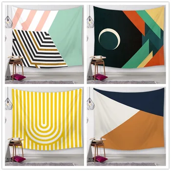 

Yaapeet 1pc Geometric Wall Tapestry Polyester Patchwork Wall Tapestry for Bedroom Yellow Stripes Wall Hanging Bohemia Home Decor